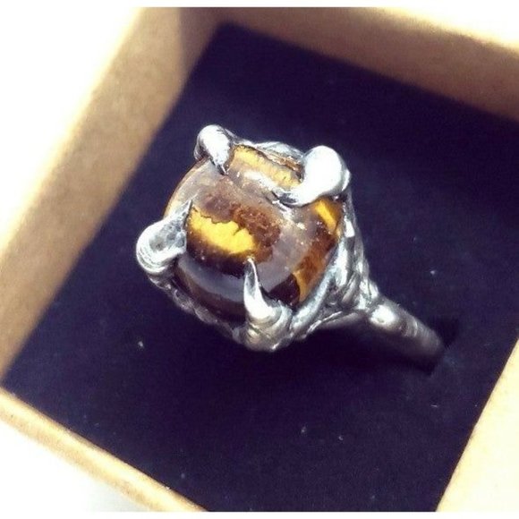 Tigers eye crystal ring handmade mens pinky ring gothic biker cosplay crystals - Picture 1 of 12